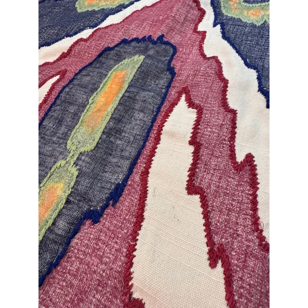Pottery Barn Ikat Embroidered Pillow Cover 24x24 Orange Purple Linen Cotton